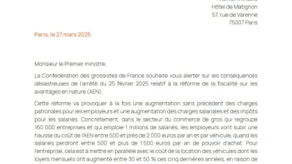 Courrier de la CGF au Premier Minsitre